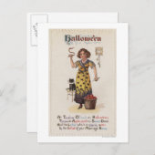 Mädchen in schwarzem Katzenkleid mit schwarzer Kat Postkarte (Vorne/Hinten)