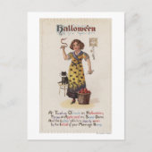 Mädchen in schwarzem Katzenkleid mit schwarzer Kat Postkarte (Vorderseite)