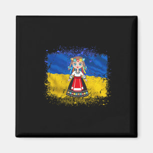 Mädchen in ukrainischer Nationaltracht Ukraine-Fla Magnet