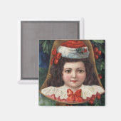 Mädchen in Weihnachtsmannmütze in Bell Magnet (Vorderseite/Rückseite)