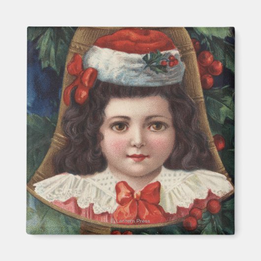 Mädchen in Weihnachtsmannmütze in Bell Magnet (Vorne)