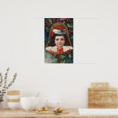 Mädchen in Weihnachtsmannmütze in Bell Poster (Küche)