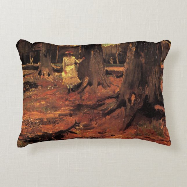 Mädchen in Weiß im Wald von Vincent van Gogh Dekokissen (Vorderseite)