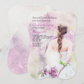 Mädchen in weißem Kleid Quinceañera Einladung (Vorne/Hinten)