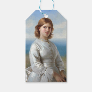 Mädchen in weißem Seidenkleid für heilige Kommune Geschenkanhänger