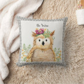 Mädchen ist kluges Waldeulen-Aquarell-Waldtier Kissen (Decke)