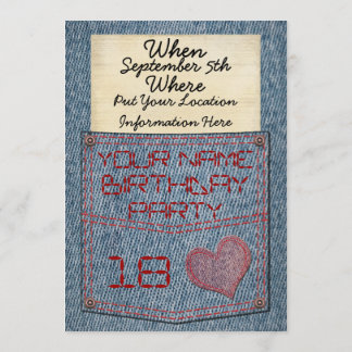 Mädchen-Jeans-Taschen-Geburtstags-Party Einladung