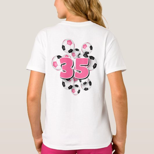 Mädchen Jersey Anzahl Gruppe Fußball Bälle pink T-Shirt (Rückseite)