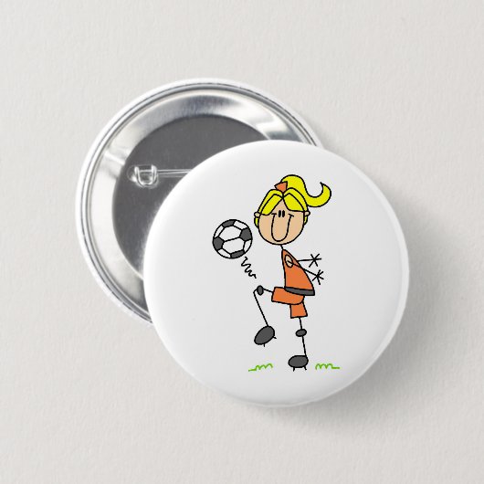 Mädchen-jonglierender Fußball-Knopf Button (Vorne & Hinten)