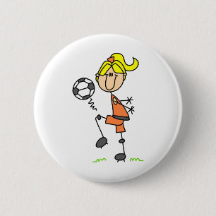 Mädchen-jonglierender Fußball-Knopf Button