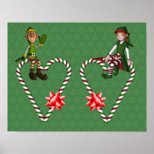 Mädchen Junge Elf Zuckerstange Herzen Weihnachten Poster