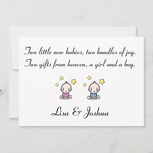 Mädchen / Junge Maßgeschneiderte Zwillingsbabys Gl Karte (Vorderseite)