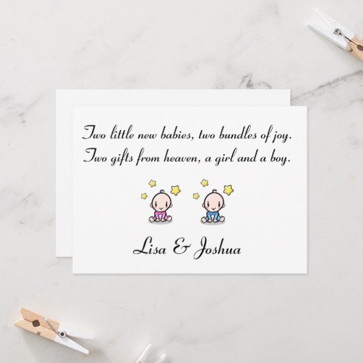 Mädchen / Junge Maßgeschneiderte Zwillingsbabys Gl Karte (Vorderseite/Rückseite Beispiel)