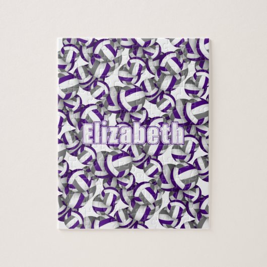 Mädchen Jungen lila Grauer Volleyball Sportgeschen Puzzle (Vertikal)