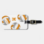 Mädchen Jungen orange-graues Volleyballteam Gepäckanhänger (Vorderseite horizontal)