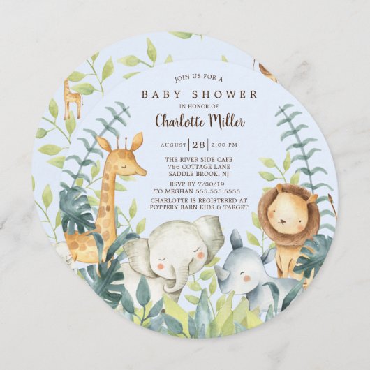 Mädchen Jungle Animals Boys Kinderdusche Einladung (Vorne/Hinten)