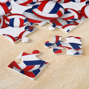 Mädchen Jungs benennen rotes blaues Volleyballteam Puzzle