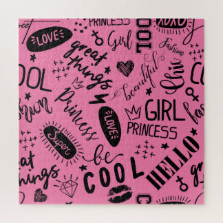 Mädchen kalligrafisch: Nahtloses Modedesign Puzzle