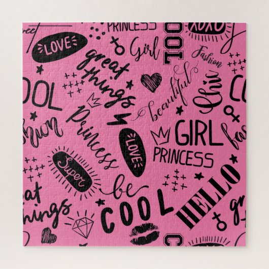 Mädchen kalligrafisch: Nahtloses Modedesign Puzzle (Vertikal)