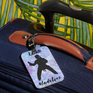 Mädchen Karate Blau Lila Personalisiert    Gepäckanhänger