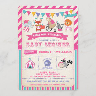 Mädchen Karneval Zirkus Tiere Baby Shower Einladun Einladung