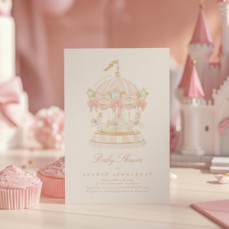 Mädchen Karussell Märchenbögen Rosa Babyparty Einladung