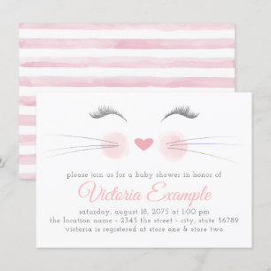 Mädchen Katzenbaby Gesicht Aquarell Baby Shower Einladung