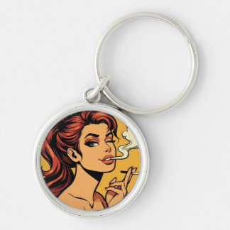 Mädchen Kifferin | Comic- Pop-Art | Rauchende Lieb Schlüsselanhänger