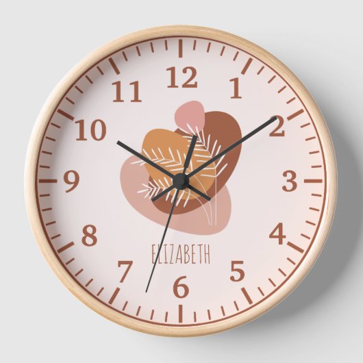 Mädchen Kinder Soft Boho Wasserfarbe Leaf & Name U Uhr (Vorderseite)