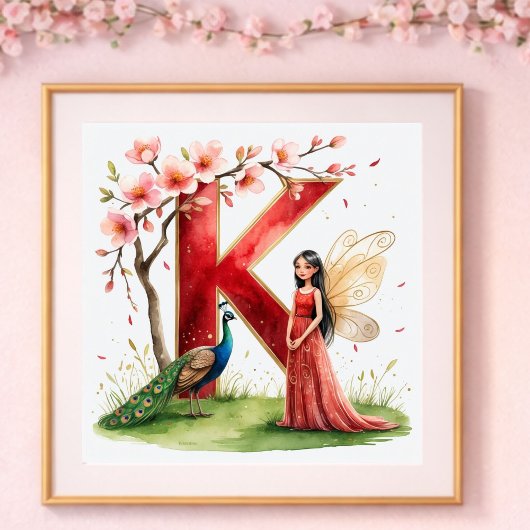 Mädchen-Kinderzimmer Buchstabe K Feen Blumenmuster Poster