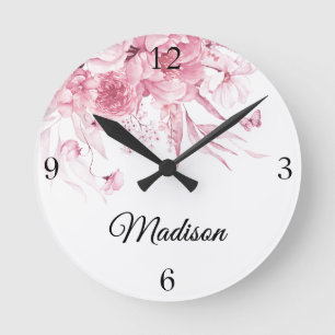 Mädchen-Kinderzimmer niederländische Kunst Rosa Wa Runde Wanduhr