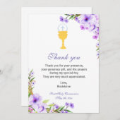 Mädchen-Kommunion danken Ihnen, Blumenlavendel zu Dankeskarte (Vorne/Hinten)