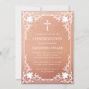 Mädchen Kommunion Roségold Weiß Elegant Vintage Einladung