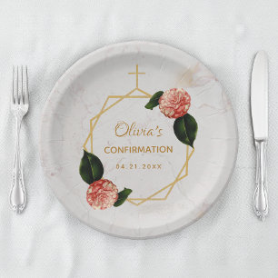 Mädchen Konfirmation Murmel Rosa Kamelie Blumen Go Pappteller