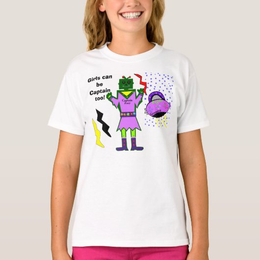 Mädchen können Captain zu Robot Girl Pink Spaceshi T-Shirt (Vorderseite)