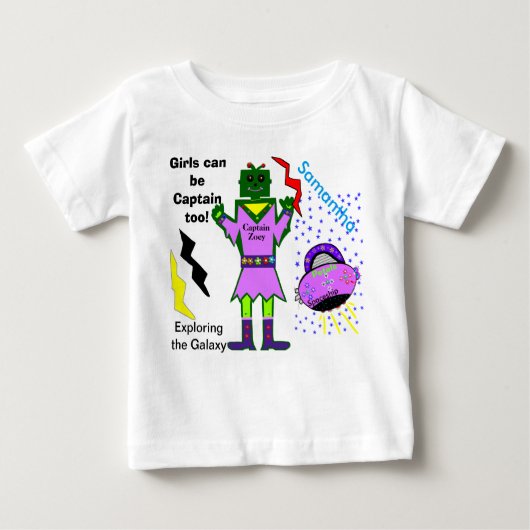 Mädchen können Kapitän zu Roboter-Raumschiff sein Baby T-shirt (Vorderseite)
