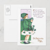 Mädchen-Korb-Shamrocks Postkarte (Vorne/Hinten)