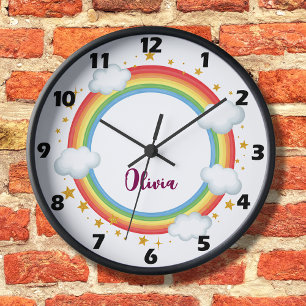Mädchen Kreis Regenbogen-Name-Frame Große Wanduhr