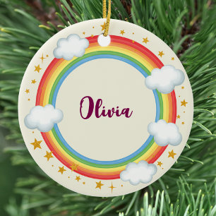 Mädchen-Kreis-Regenbogen-Namenrahmen Keramik Ornament