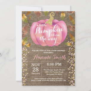 Mädchen-Kürbis-Herbst-Baby-Party Gold-Glitter-Burl Einladung