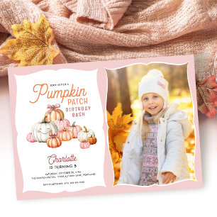 Mädchen-Kürbis-Patch-Bögen Foto Geburtstagsfeier Einladung
