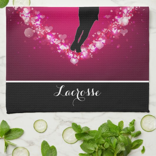 Mädchen Lacrosse Floating Hearts Geschirrtuch (Gefaltet)