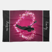 Mädchen Lacrosse Floating Hearts Geschirrtuch (Horizontal)