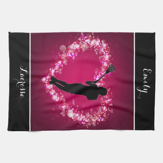 Mädchen Lacrosse Floating Hearts Geschirrtuch (Horizontal)