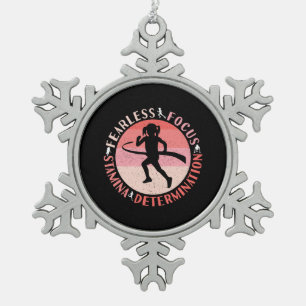 Mädchen Laufmentalität - Fokussierter Angstloser L Schneeflocken Zinn-Ornament