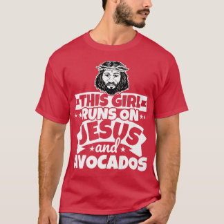 Mädchen läuft auf Jesus und Avocados T-Shirt