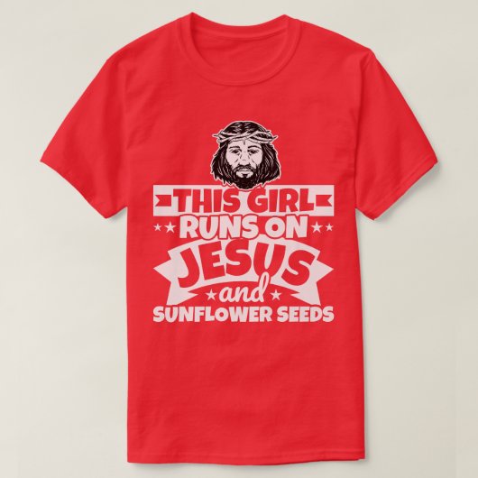 Mädchen läuft auf Jesus und Sonnenblumenkerne Prem T-Shirt (Design vorne)