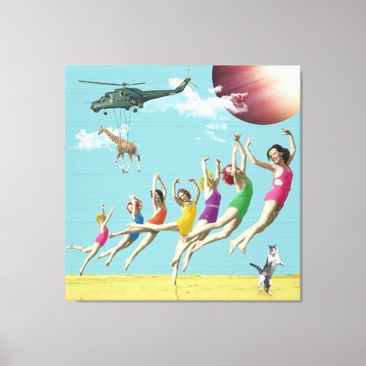 Mädchen Leaping Beach Retro Collage Canvas Print Leinwanddruck (Vorderseite)