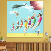 Mädchen Leaping Beach Retro Collage Canvas Print Leinwanddruck (Insitu (Wohnzimmer))