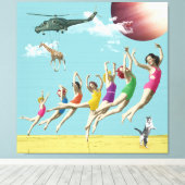 Mädchen Leaping Beach Retro Collage Canvas Print Leinwanddruck (Insitu (Holzboden))
